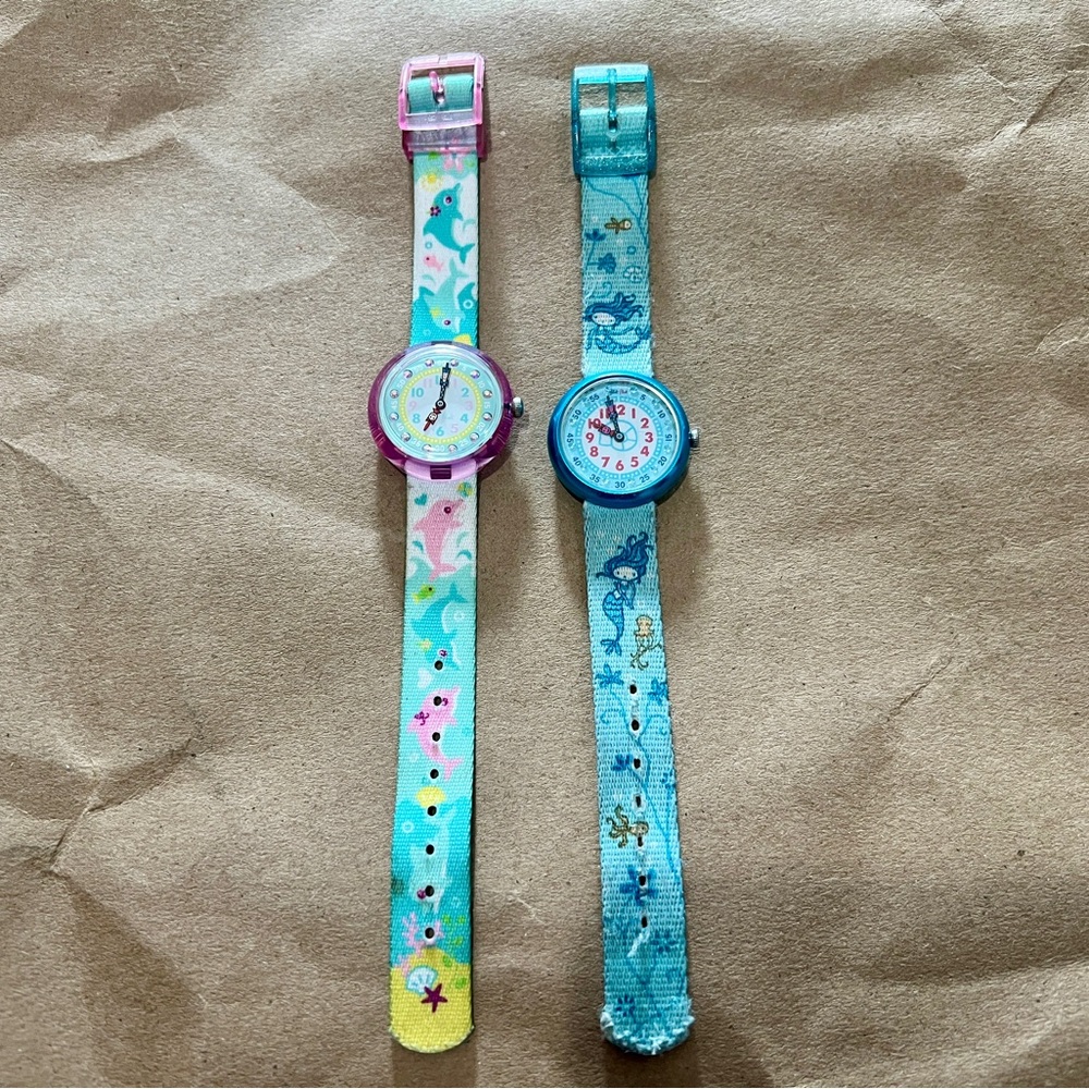 SWATCH Set of 2 Kids' Sea Creature Time Teaching Watches - FLIK FLAK and MERMAID